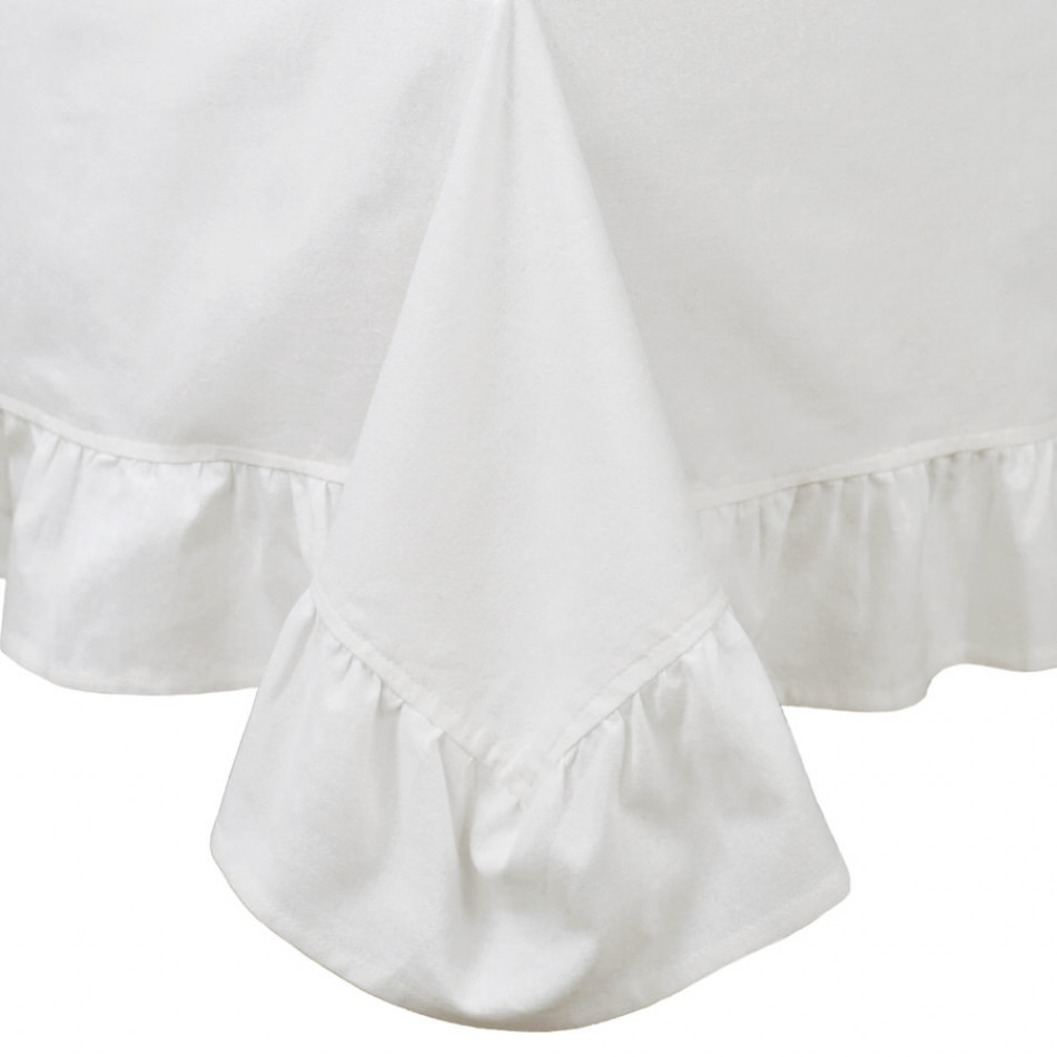 Romance White Ruffle Tablecloth - 8 seater, decorative tableware